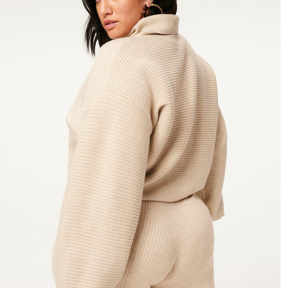 NWT Good American Ribbed Cropped Pullover 2XL Oatmeal Turtleneck Knit Sweater - Picture 2 of 6